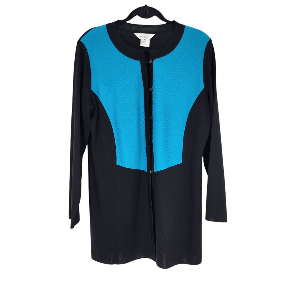 Misook Colorblock Shoulder Pad Button Split Hem Long Sleeve Sweater Size XL